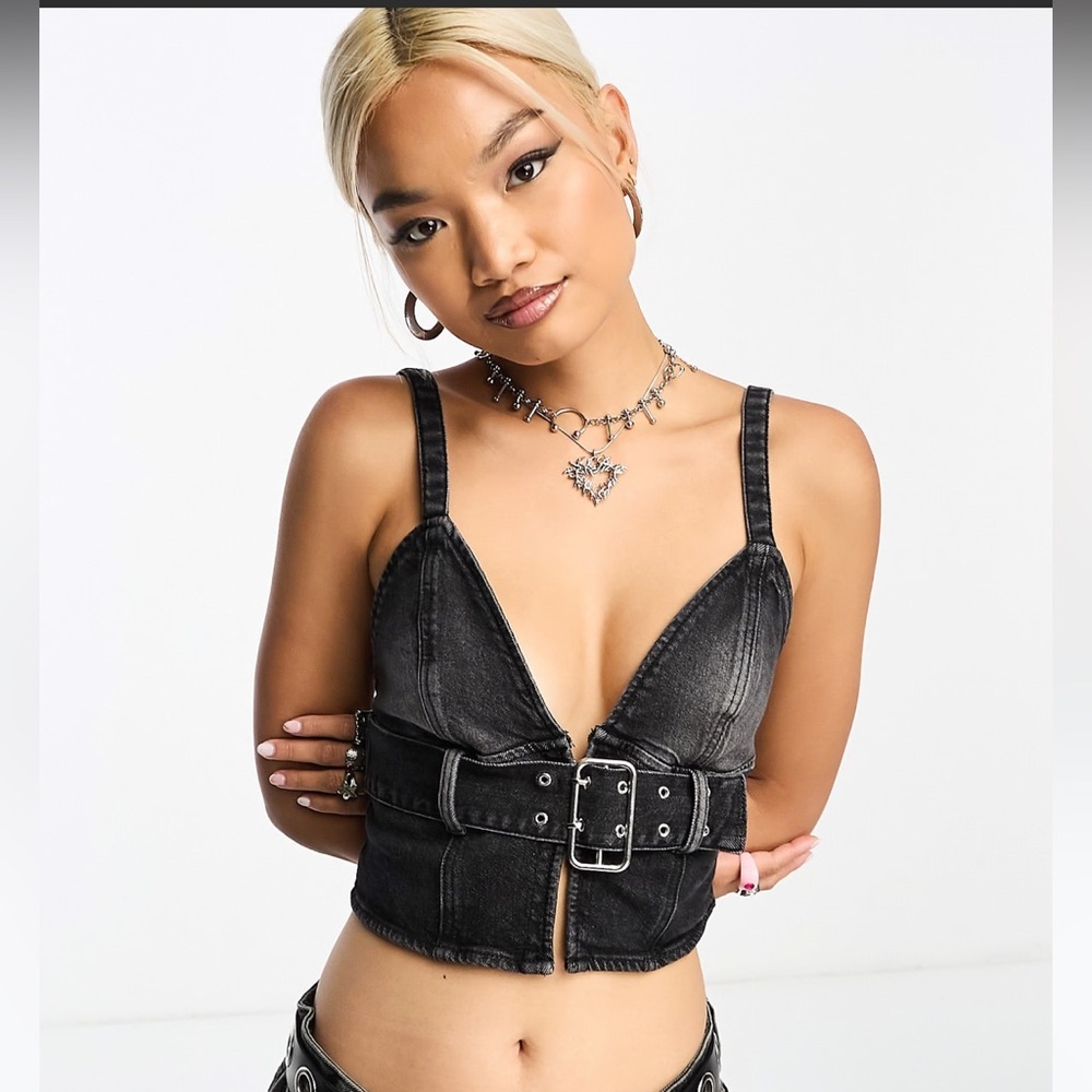 Bershka Black Denim Buckle Top